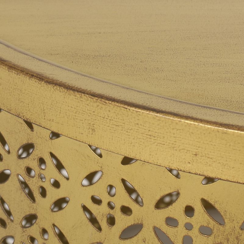 Noxon Boho Lace Cut Iron Coffee Table Gold Brushed Brown - Christopher Knight Home
