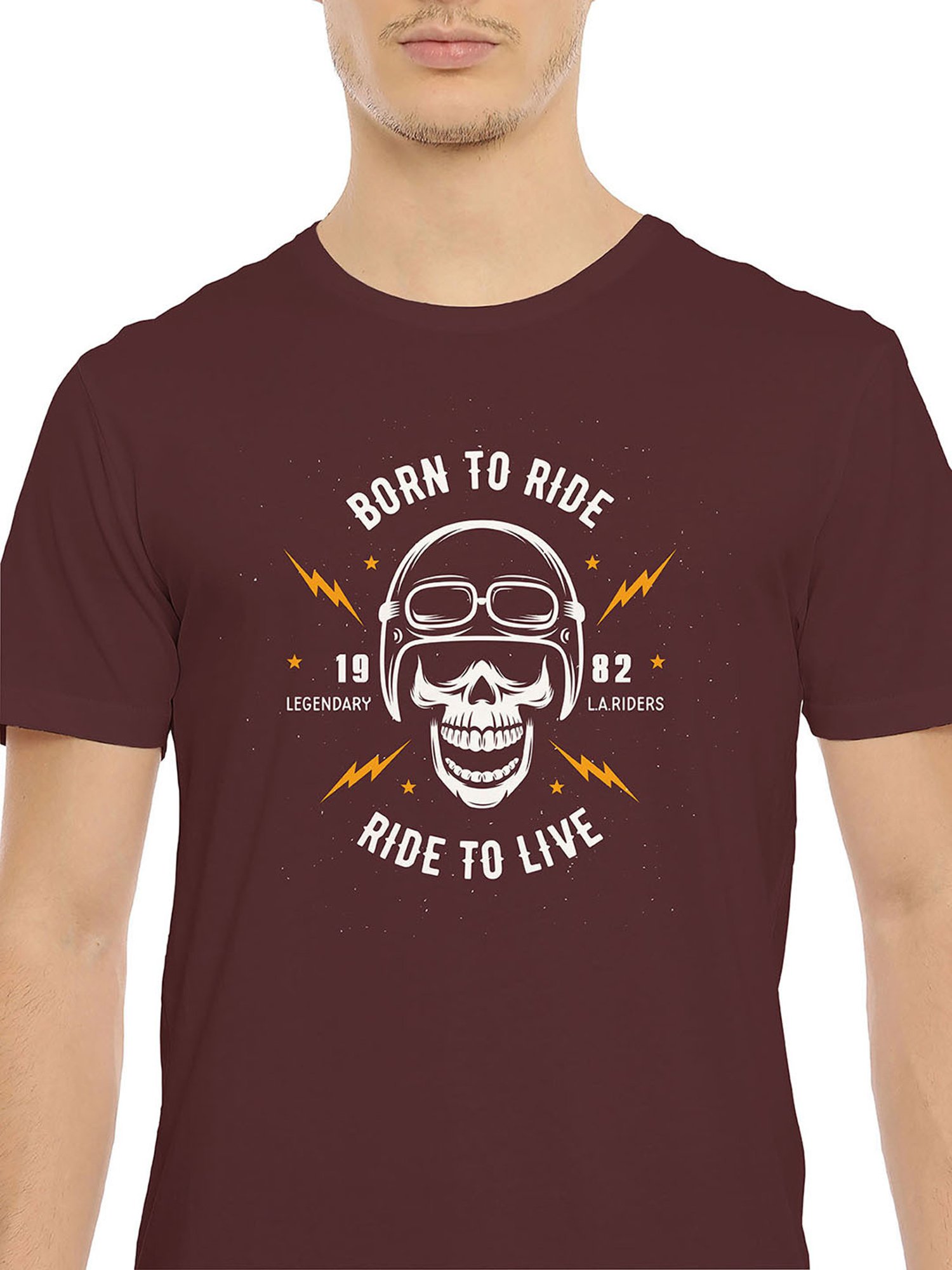 BLACK RADIO Maroon Slim Fit Printed Cotton Crew T-Shirt