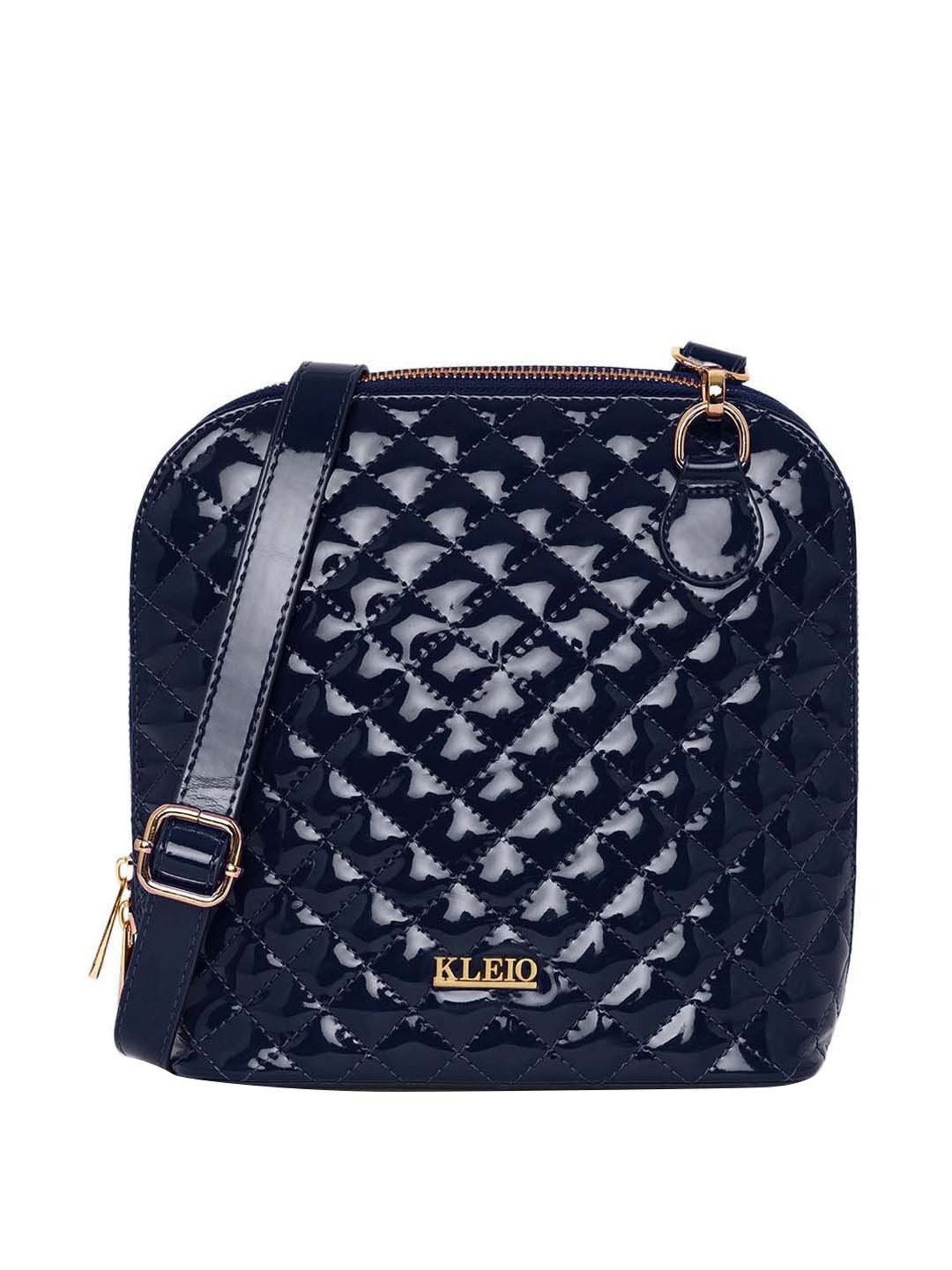 KLEIO Navy Blue Rivets Medium Sling Handbag