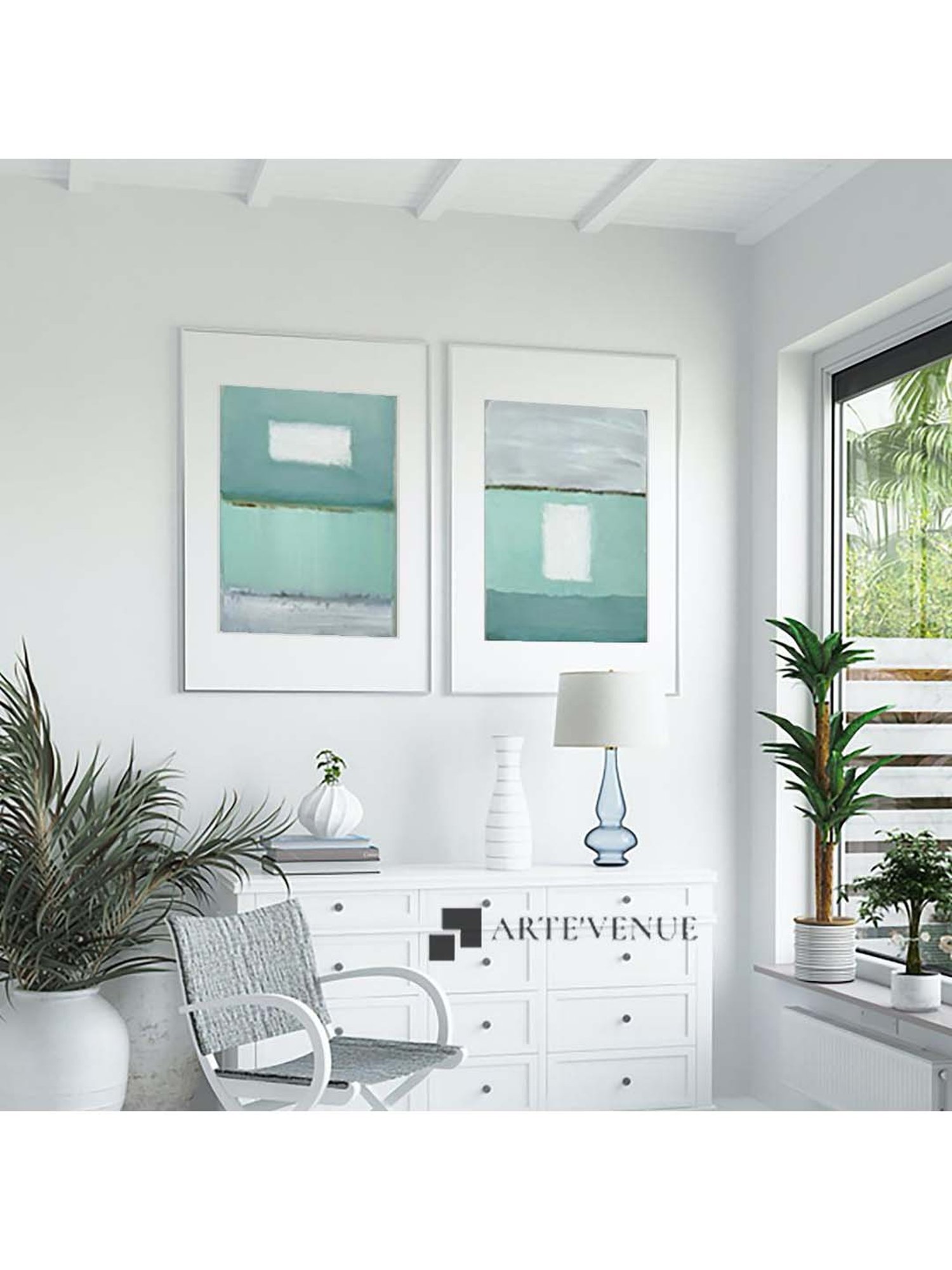 ARTE'VENUE Azure Blue Green & Grey Paper Wall Arts - Set of 2 (13 X 16 inch Each)