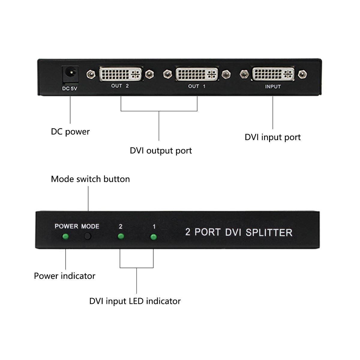 Wiistar DVI Splitter 1X2 DVI Distributor 1 in 2 out UHD FHD 1080P for HDTV projector monitor computer