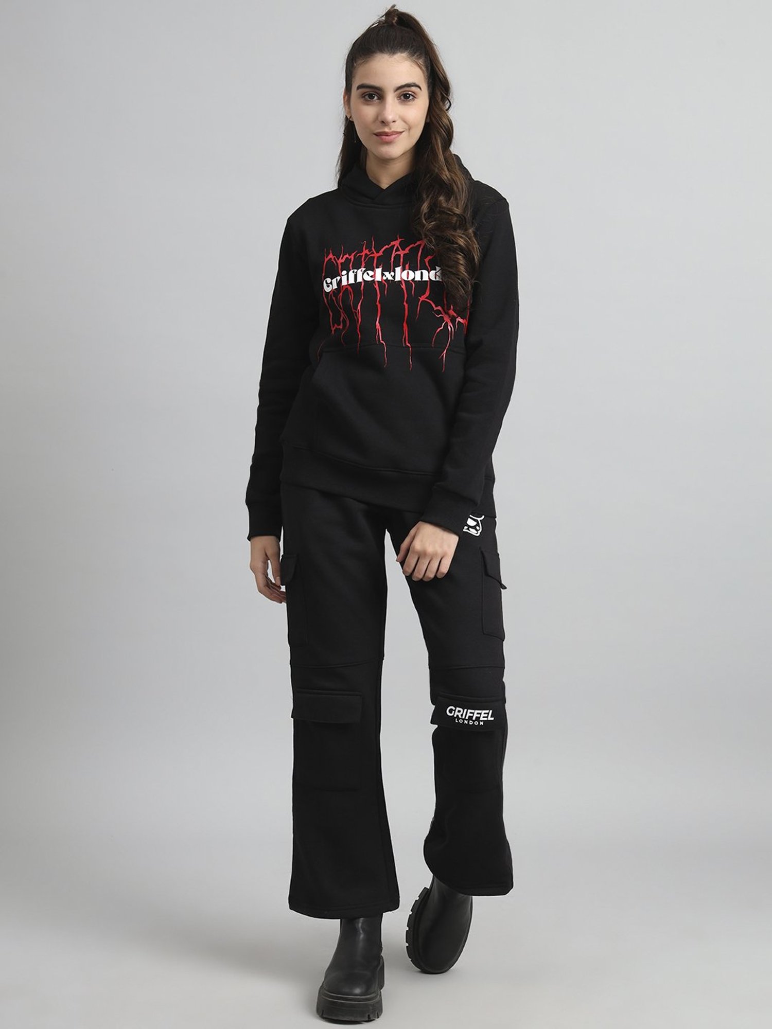 GRIFFEL Black Printed Sweatshirt Track Pants Set