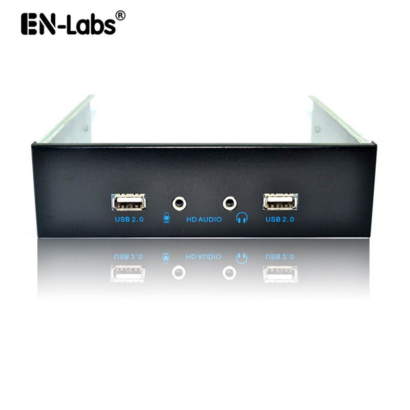 EnLabs FP525U22AM PC Case 5.25 inch front panel 2 Ports USB 2.0 USB Hub w/ HD Audio Output & Microphone,2.6ft USB 9pin to 2x USB 2.0 Splitter w/ Stereo Audio Mic
