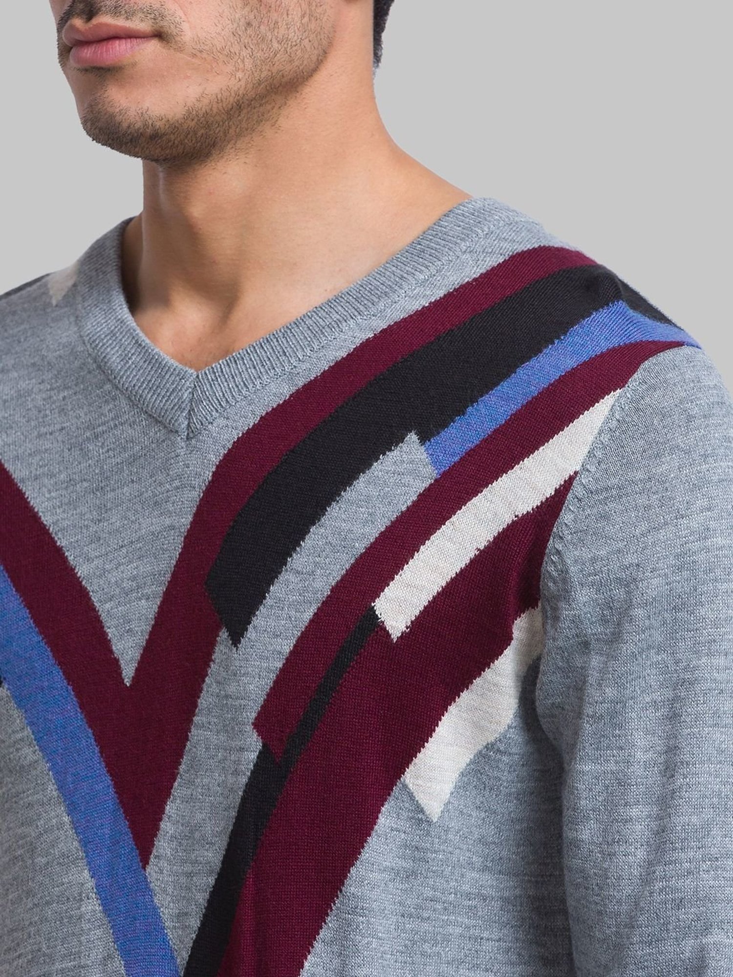 Parx Grey Regular Fit Printed Sweater