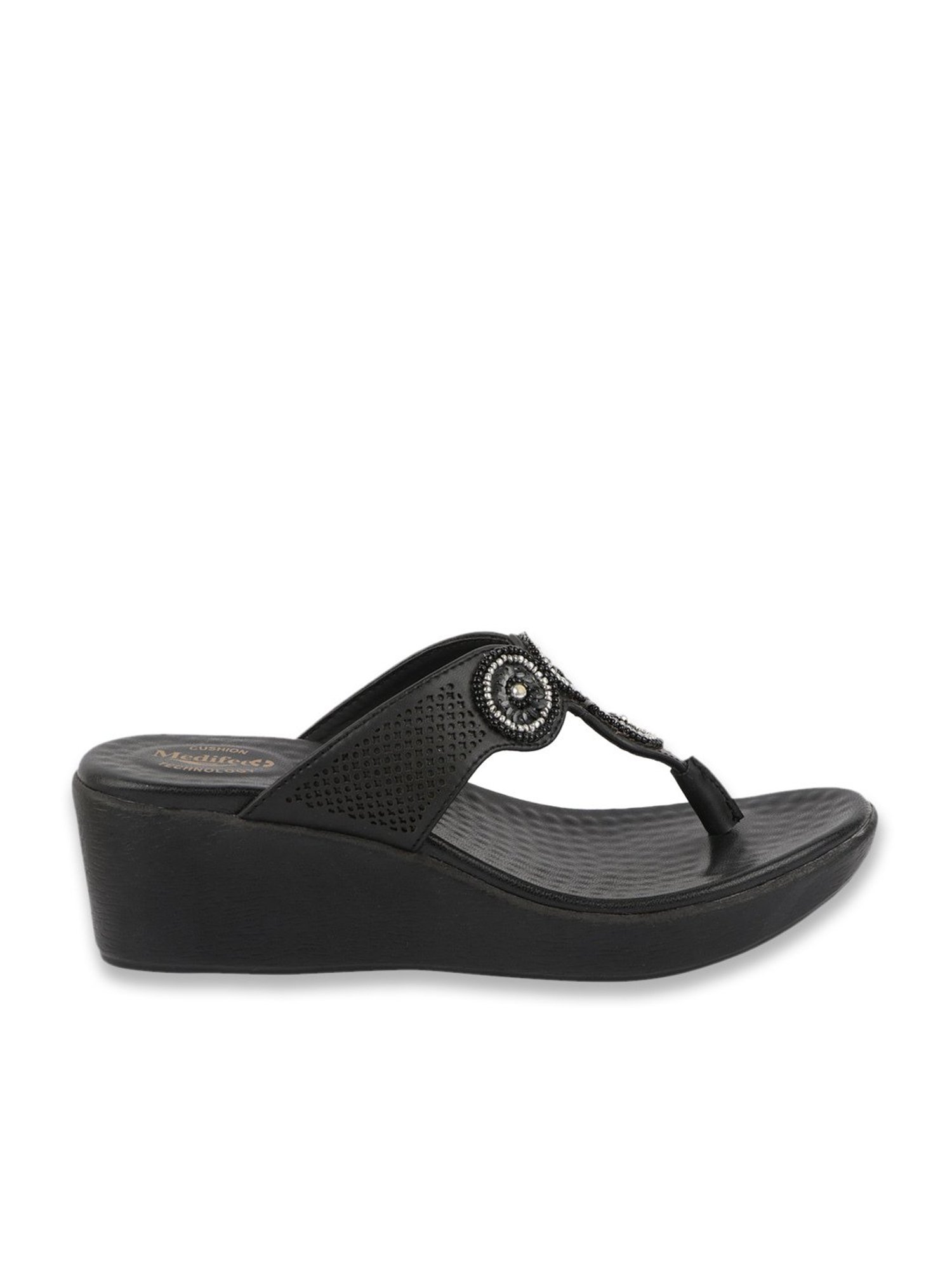MediFeet Women's Black Thong Wedges