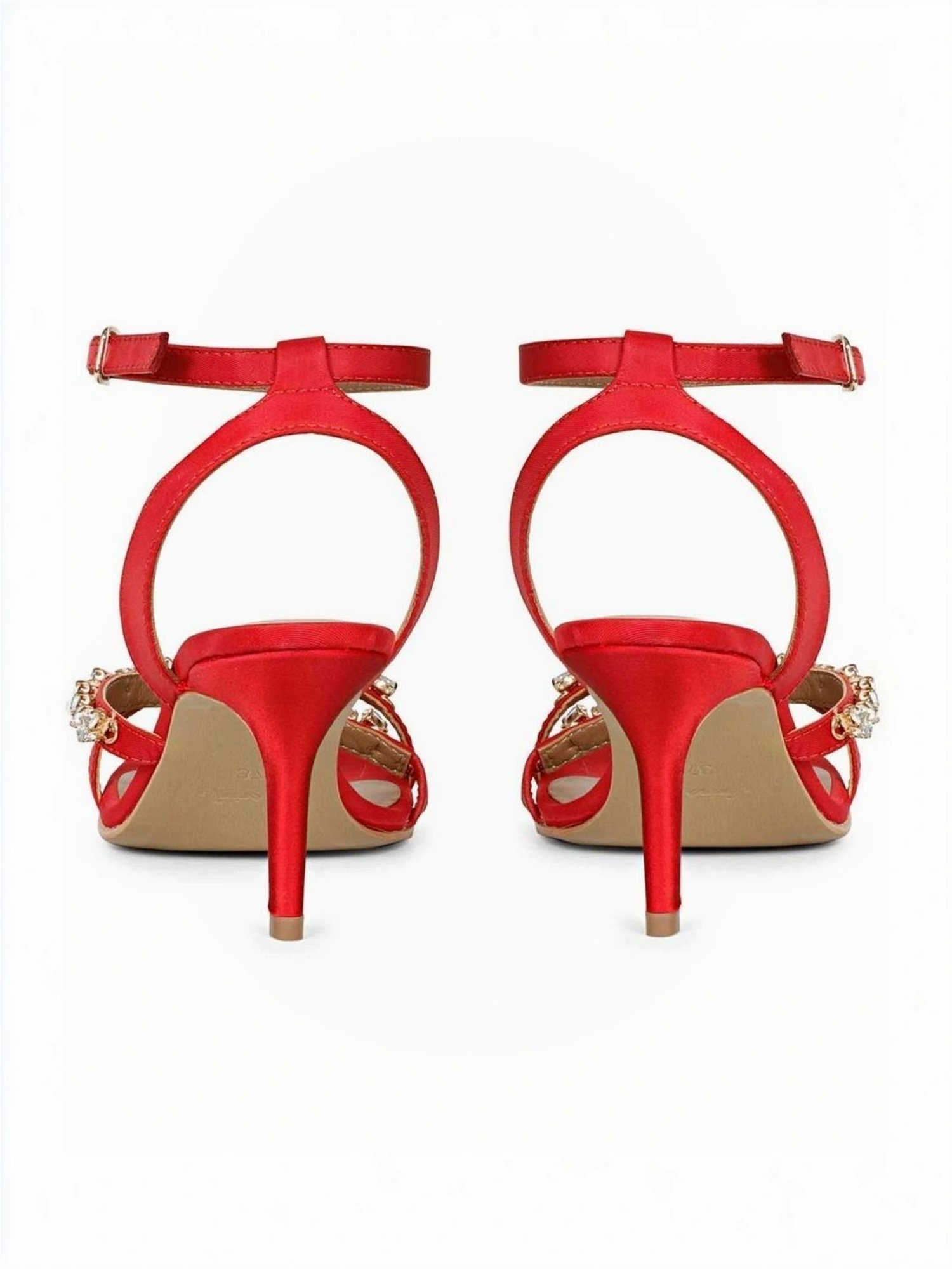 Saint G Women's Stone Embellished Red Ankle Strap Stilettos