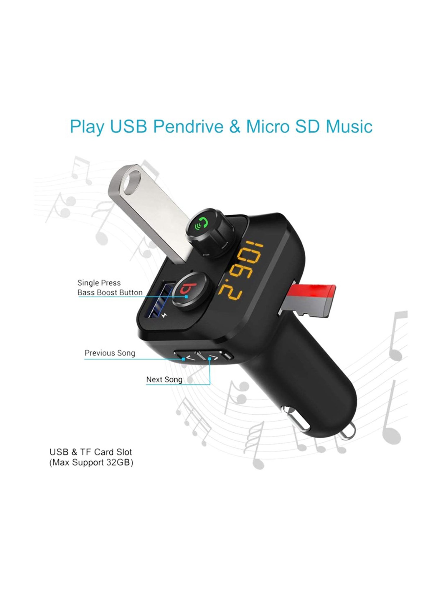 Portronics Auto 10 POR-320 3.4A Dual Port Car Charger (Black)