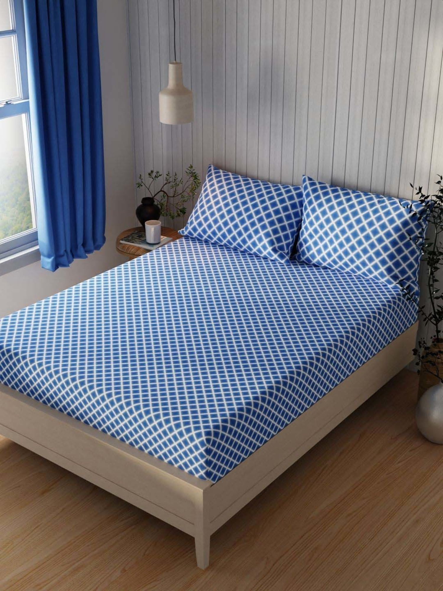 BIANCA Lopez Cobalt Cotton 120 TC Kopa Extra Smooth Double Size Bed Sheet With Pillow covers