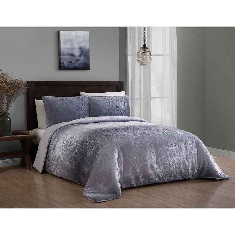 3pc Queen Bradshaw Velvet Comforter Set Gray - Geneva Home Fashion