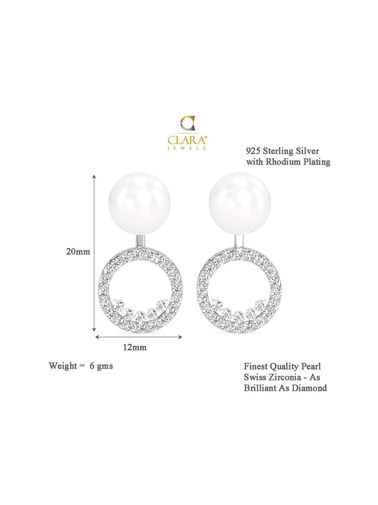 Clara 92.5 Sterling Silver Rhodium-Plated Swiss Zirconia Detach Earrings