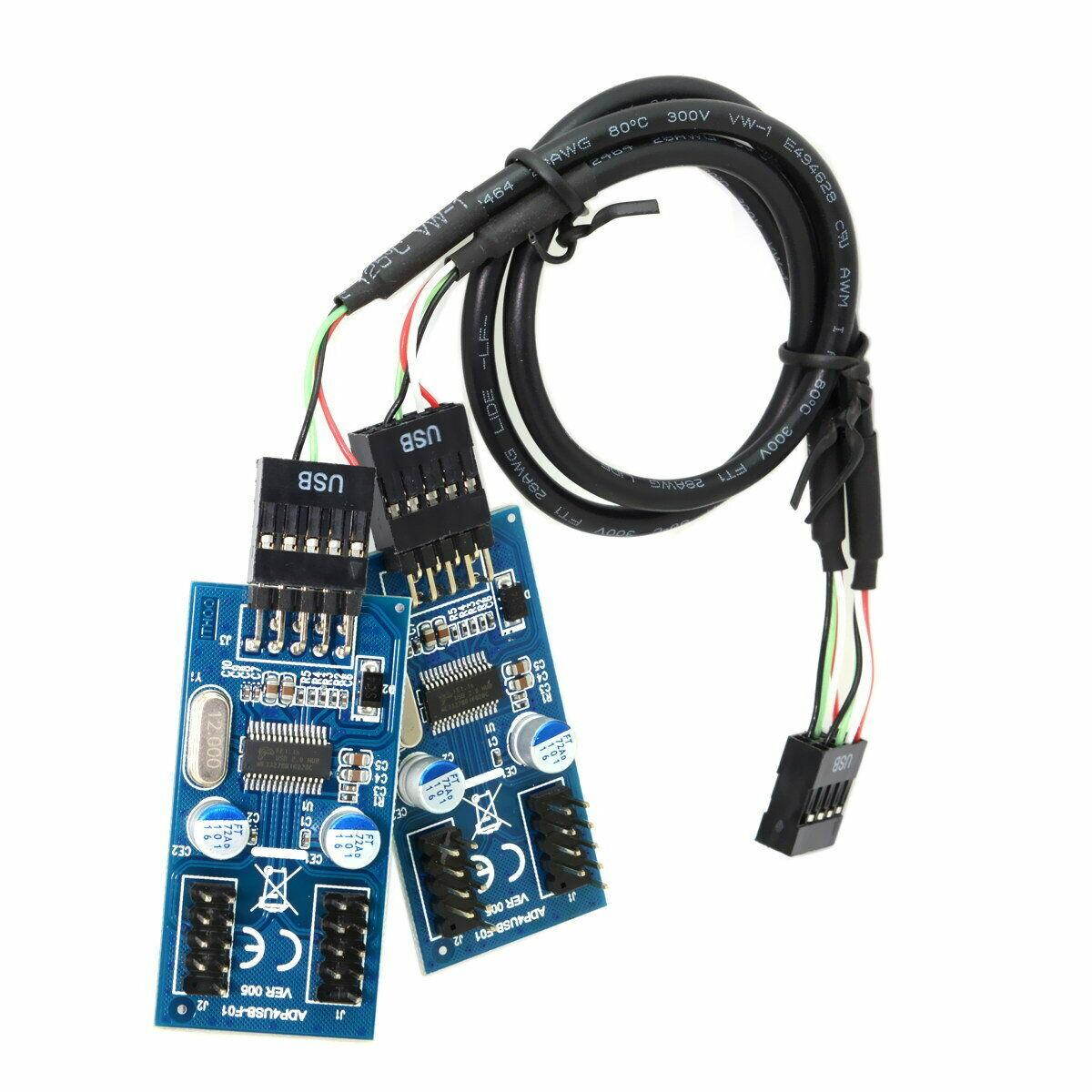 Motherboard USB 2.0  9Pin Internal Header Male to 4x 9Pin Header Male HUB 1-to-4 Splitter Converter PCB Board Adapter with 30cm Extension Cable