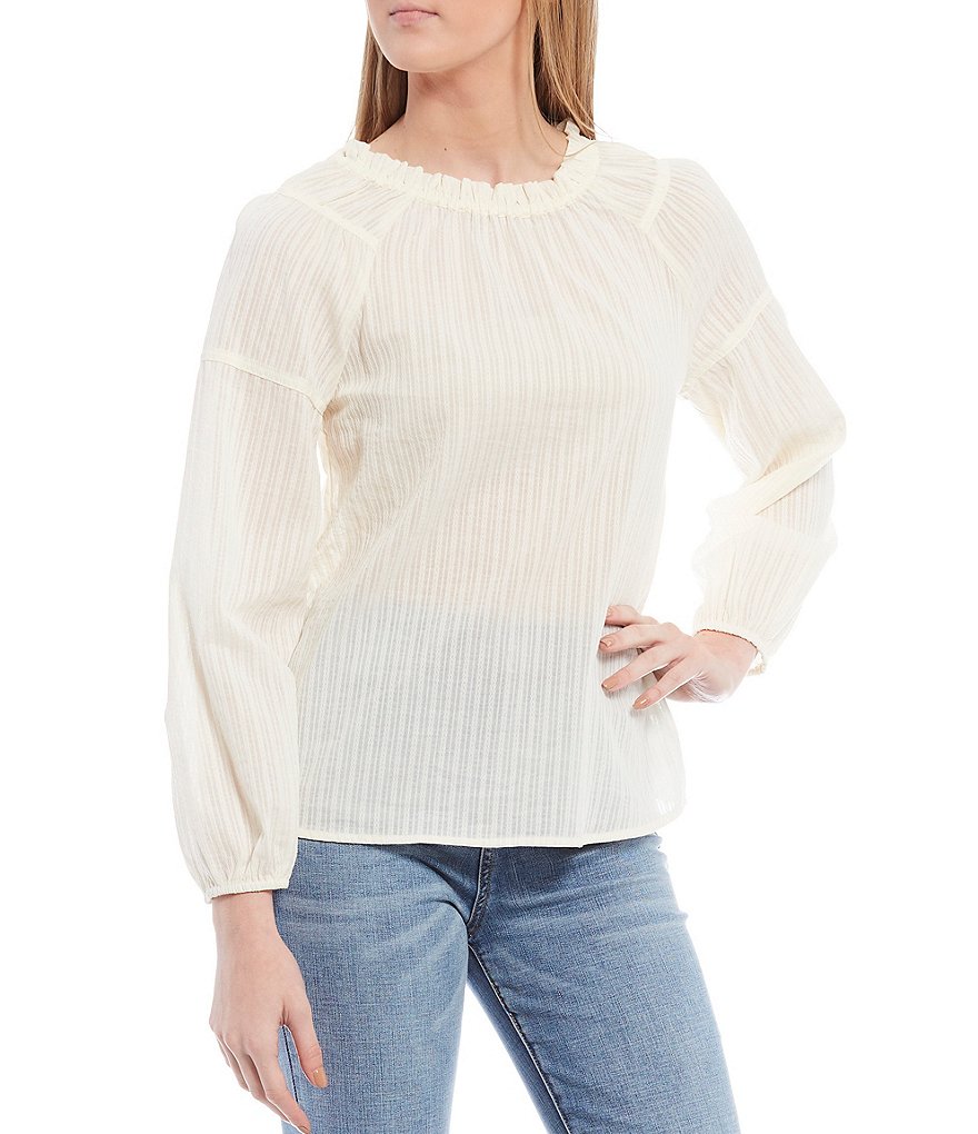 BB Dakota by Steve Madden Up to Here Puff Elbow Sleeve Mock Neck Smocked Top