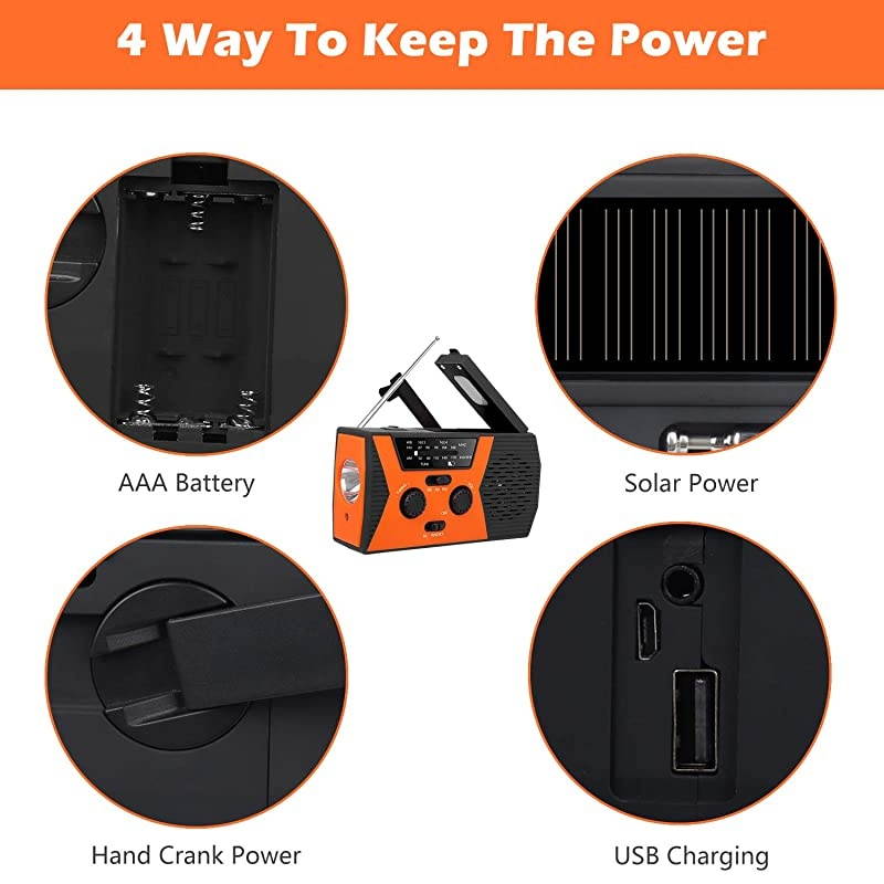 2020 Upgraded Emergency Solar Hand Crank Radio,  Hand Crank AM/FM/NOAA Weather Radio with Flashlight, Reading Lamp, 2000mAh Power Bank,USB Cell Phone Charger and SOS Alarm