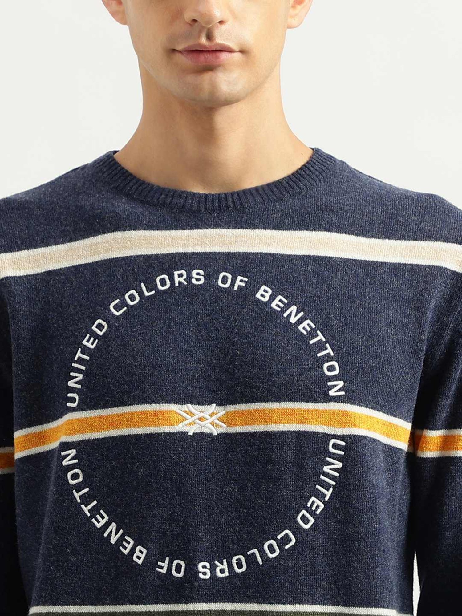 United Colors of Benetton Blue Regular Fit Striped Sweater