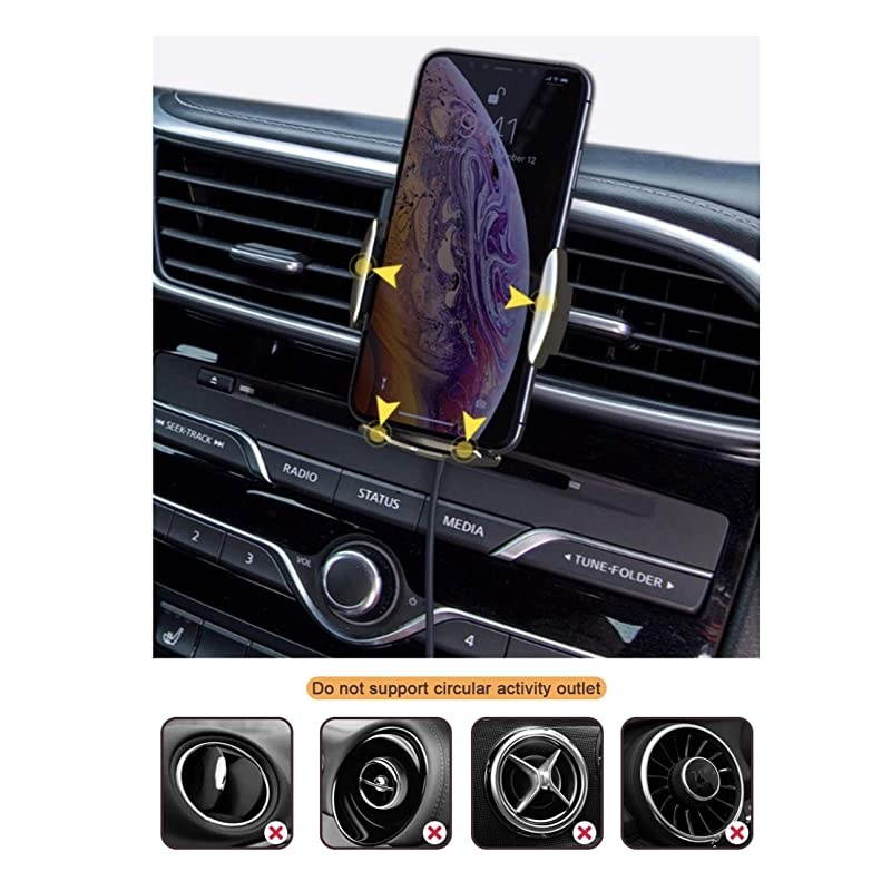 Car Charger Mount Auto Clamping with Smart IR Motion Senors, Electric Powered Automatic Clamping Car Air Vent Charging Phone Holder 10W Fast Charging for All Phones Models (Silver)