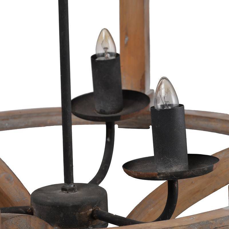 Andreas Round Chandelier Antique Wood - A&B Home