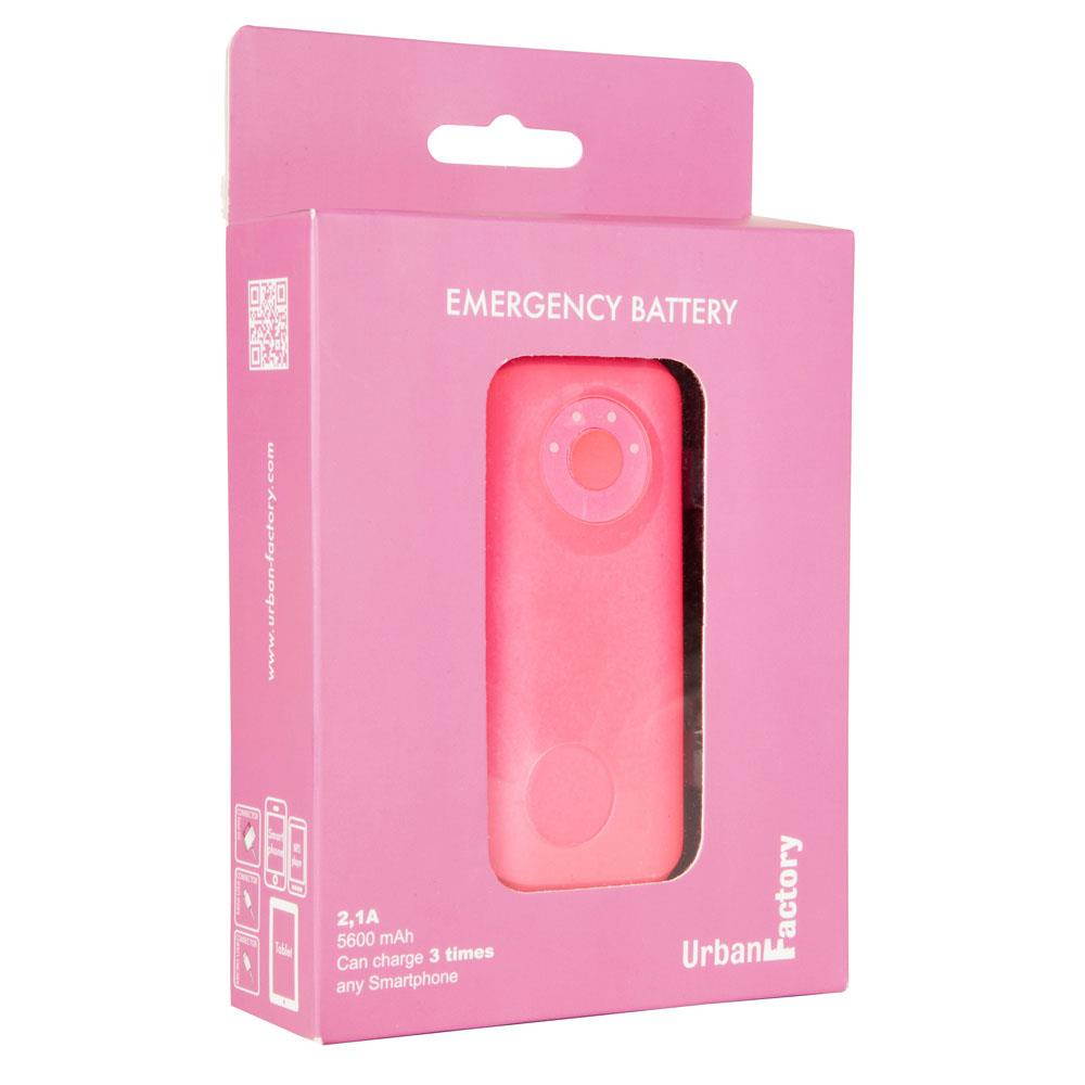 URBAN FACTORY Emergency Pocket Universal Rechargeable 5600mAh Battery with LED Battery Level Indicator and Torch for Portable Devices, 2.1A Output, Pink (BAT51UF).