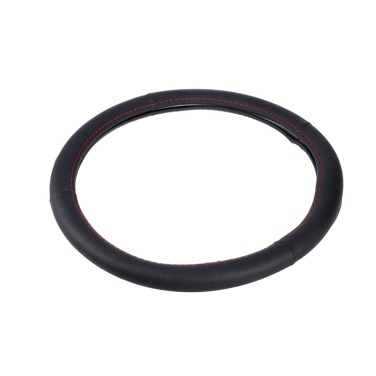 38cm Universal Car Leather Steering Wheel Breathable Anti-slip Cover Wheel Sleeve Protector(Black and Red)