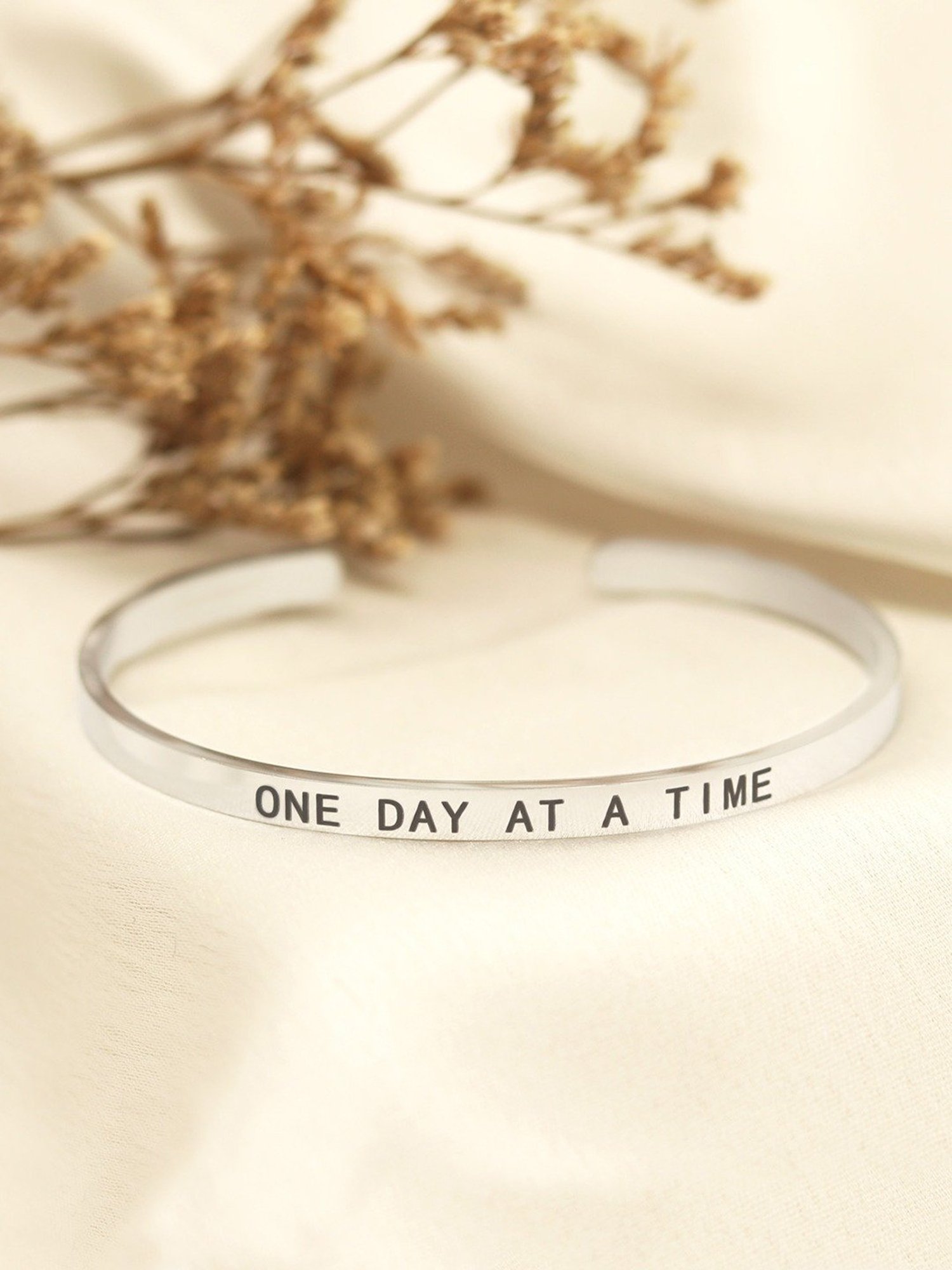 Joker & Witch Silver One Day At A Time Mantra Flexible fit Bracelet