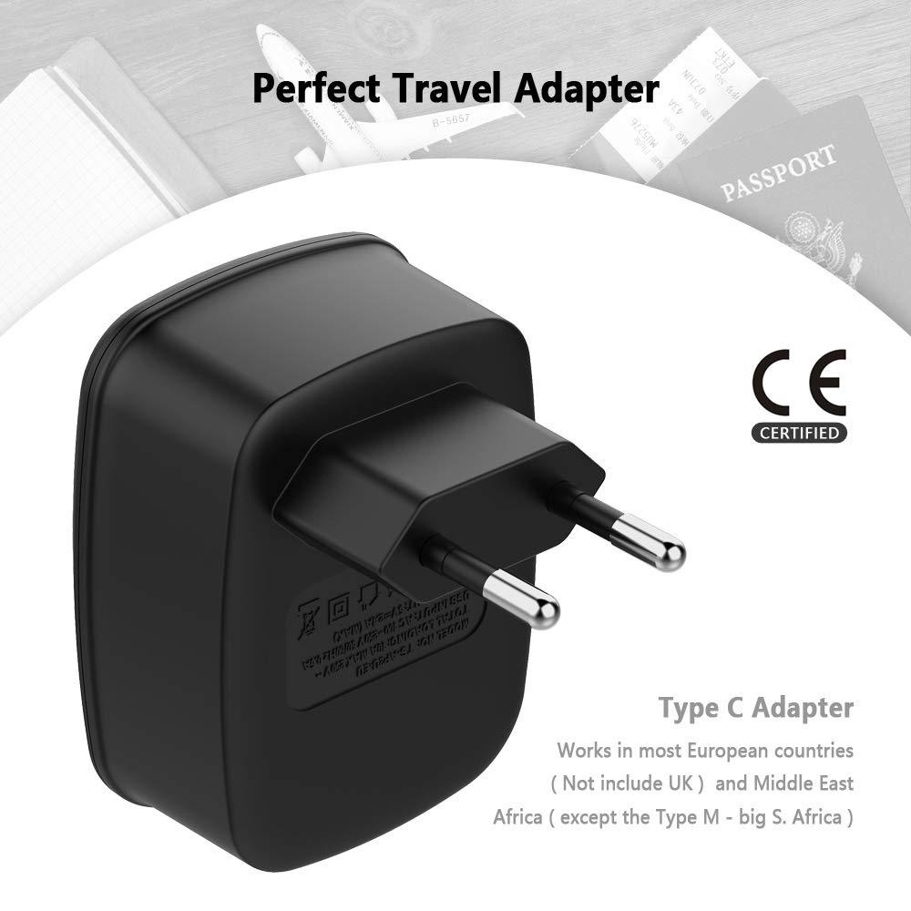 European Plug Adapter, TESSAN USA to Most of Europe Outlet Travel Adapter with 2 USB Charging Ports - 3 in 1 Europlug Power Adaptor -Type C Plug