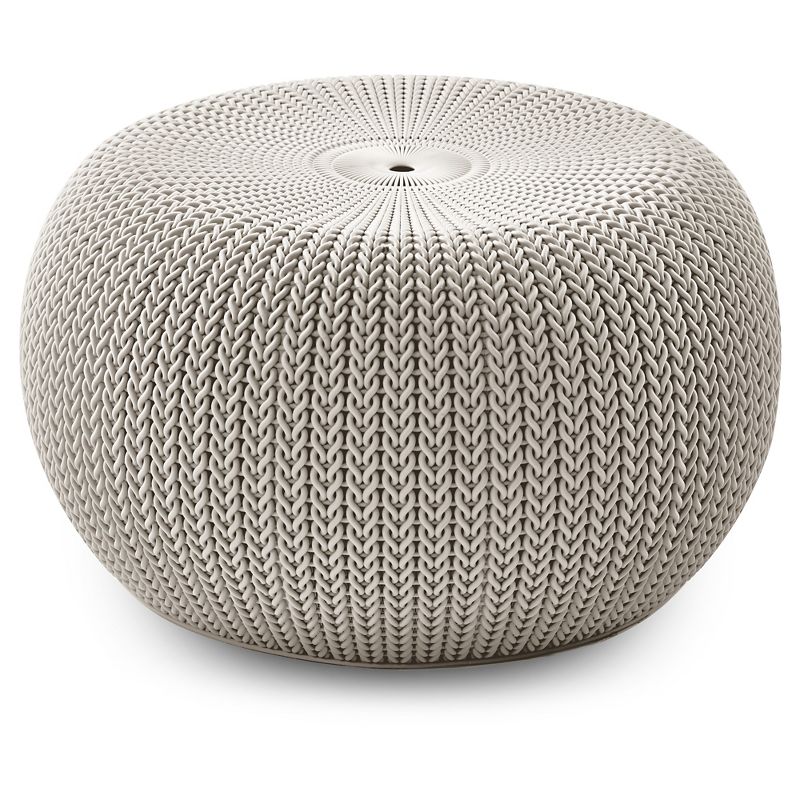 Urban Cozy Knit Outdoor Poufs and Table Balcony 3 Pc Set - Taupe/Blue - Keter