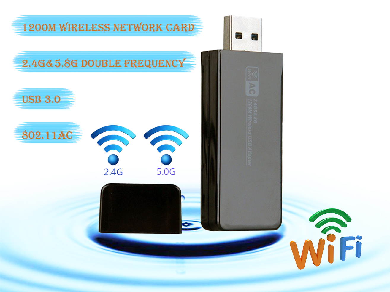 KuWFi USB Wireless WiFi Adapter 11AC 2.4G/5G Dual Band USB3.0 WiFi Adapter 1200Mbps Wireless Network Card Dongle