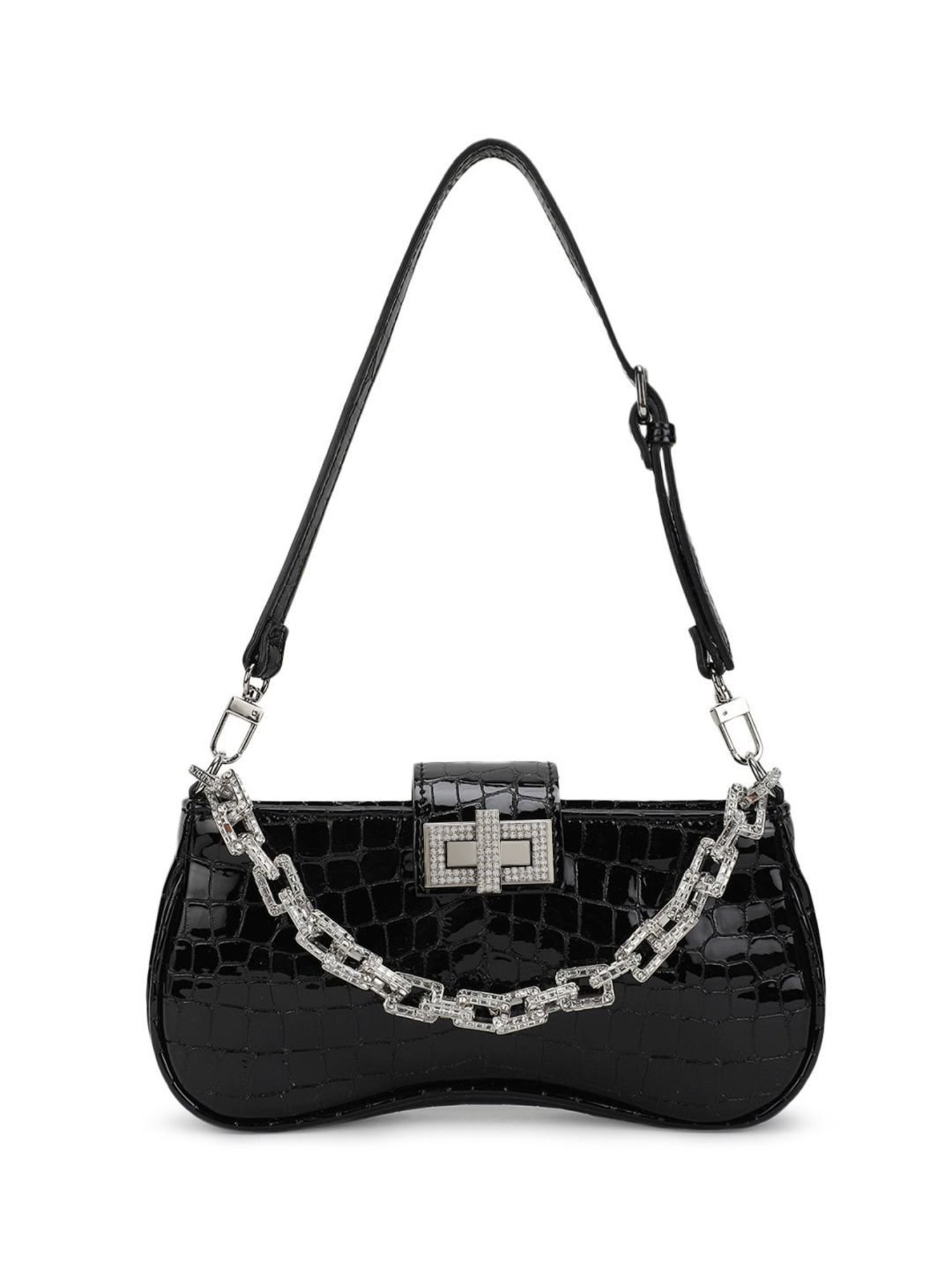 Gedebe Black Carrie Cocco Glossy Animal Effect Medium Shoulder Bag