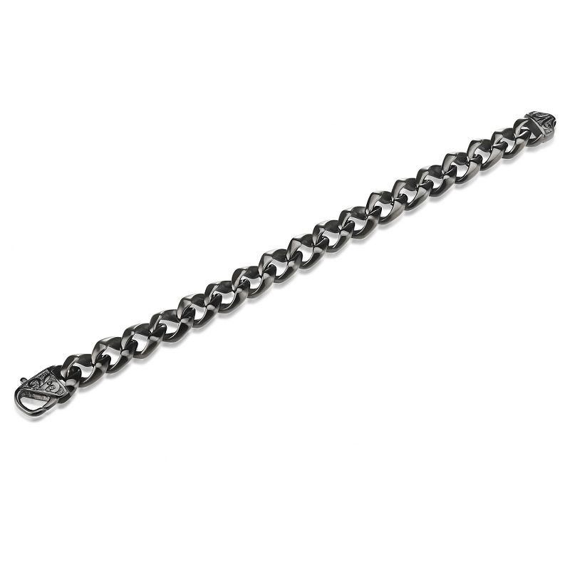 Men's Crucible Black Plated Stainless Steel Fleur-de-lis Curb Chain Link Bracelet (13mm) - Black (8.5")