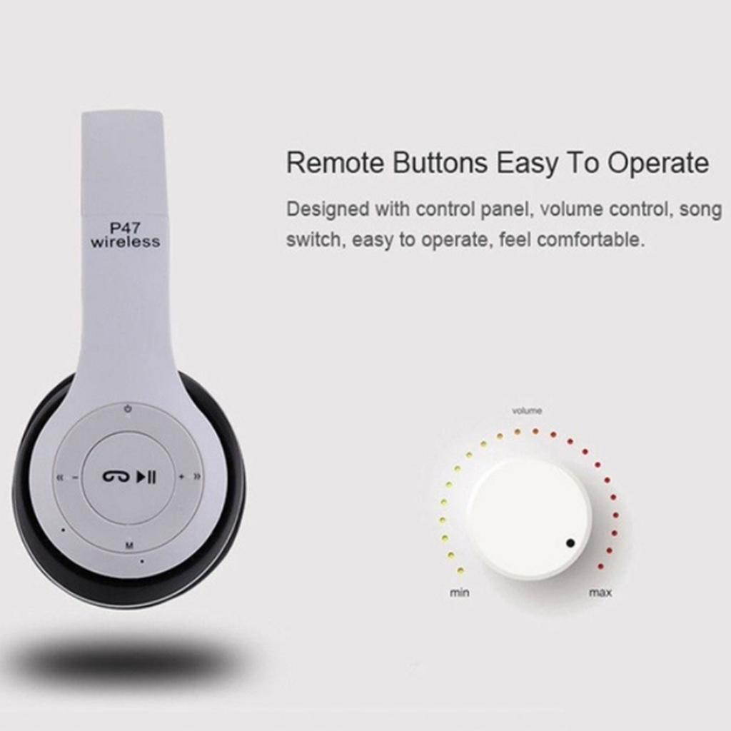 P47 Bluetooth Headphone with Microphone Wireless Headphones Support TF Card Gaming Headset Head Phone,BLACK