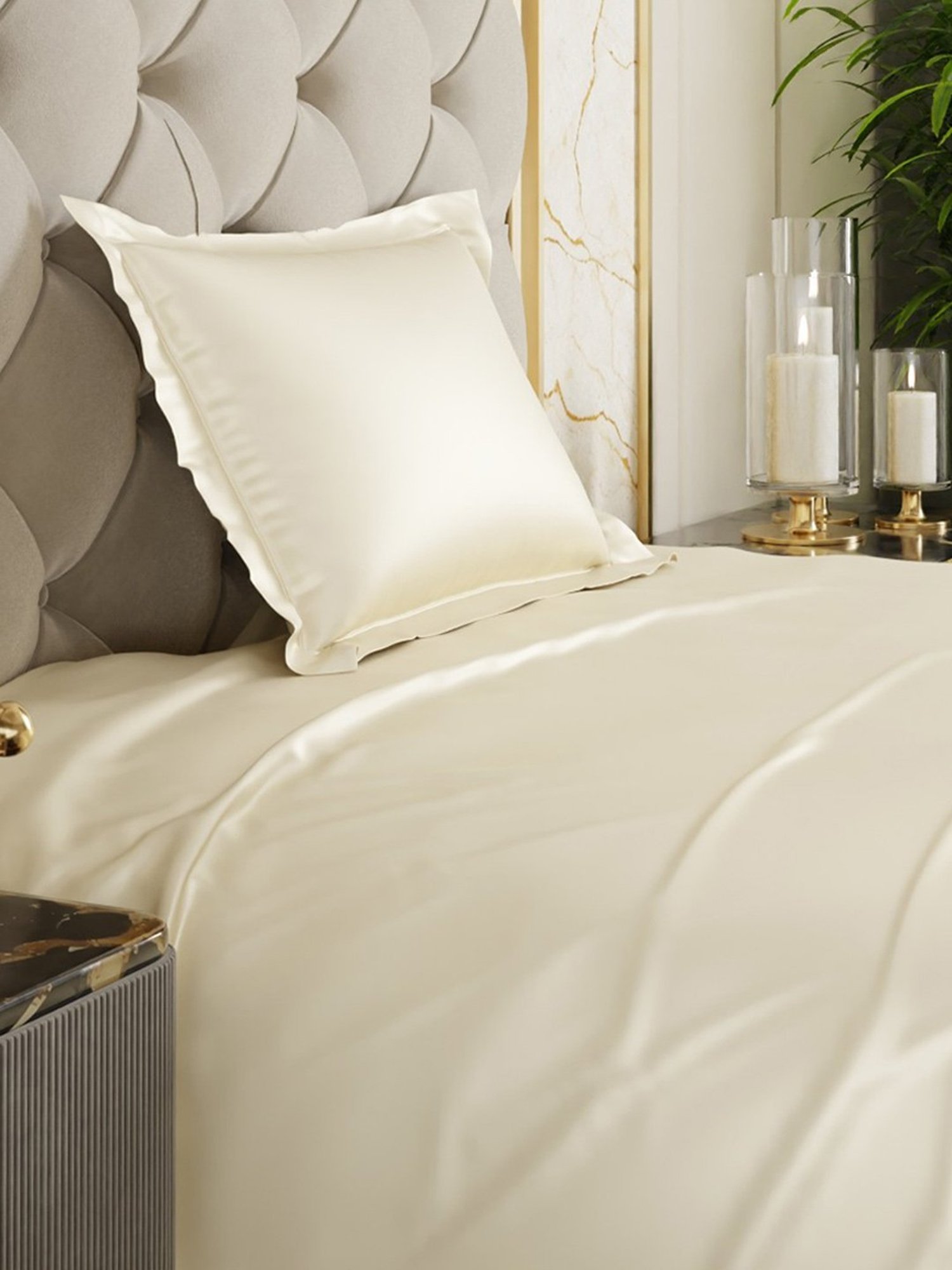 Stoa Paris Ivory Polyester 300 TC Date Night Single Bedsheet With Pillow Cover