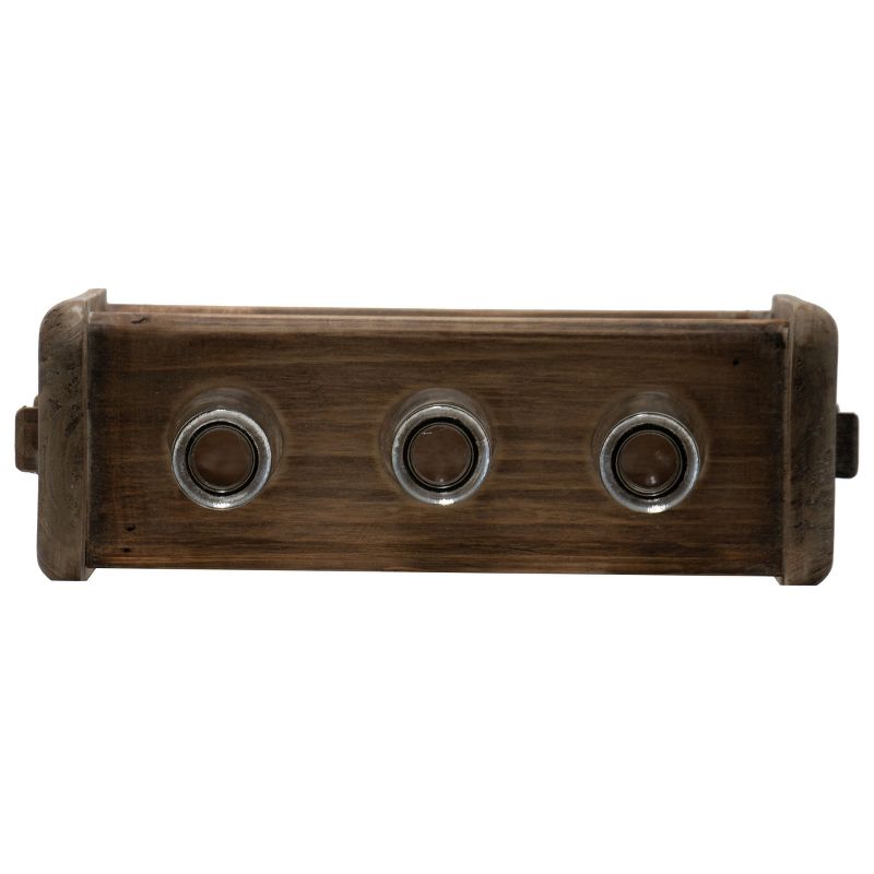 3 Glass Bud Vases in Natural Wood Stand - Foreside Home & Garden