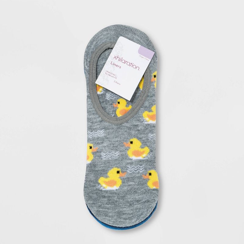 Women's Rubber Ducky And Penguin 3pk Liner Socks - Xhilaration™ Gray/Blue 4-10