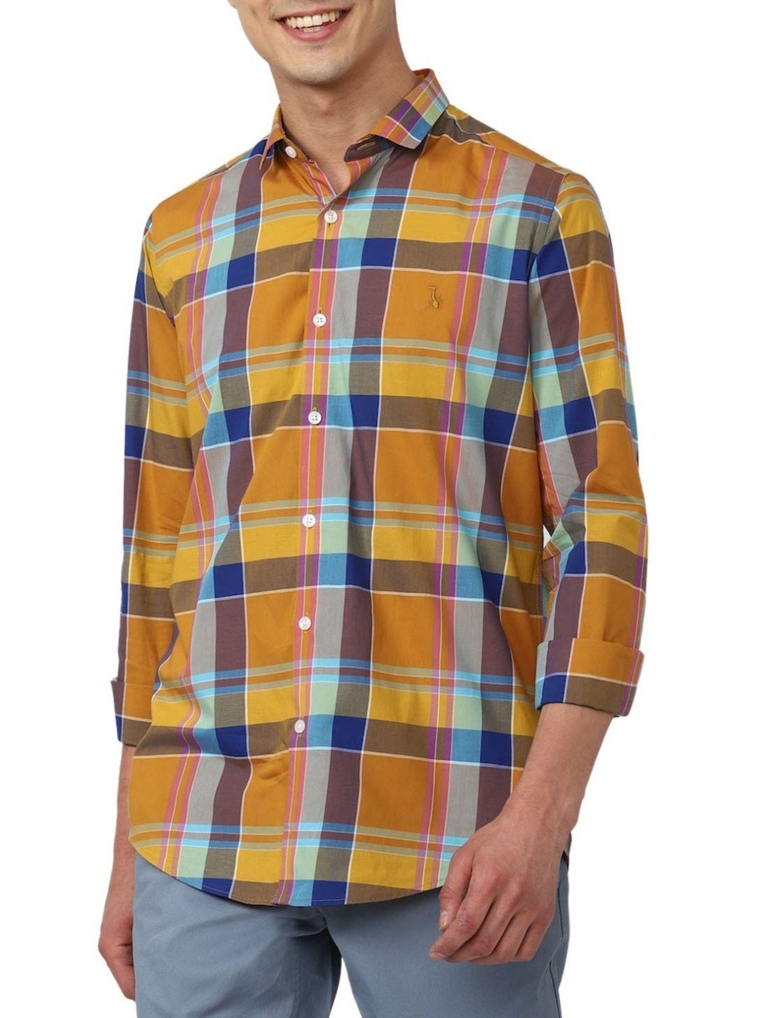 Simon Carter London Orange Checks Slim Fit Shirt