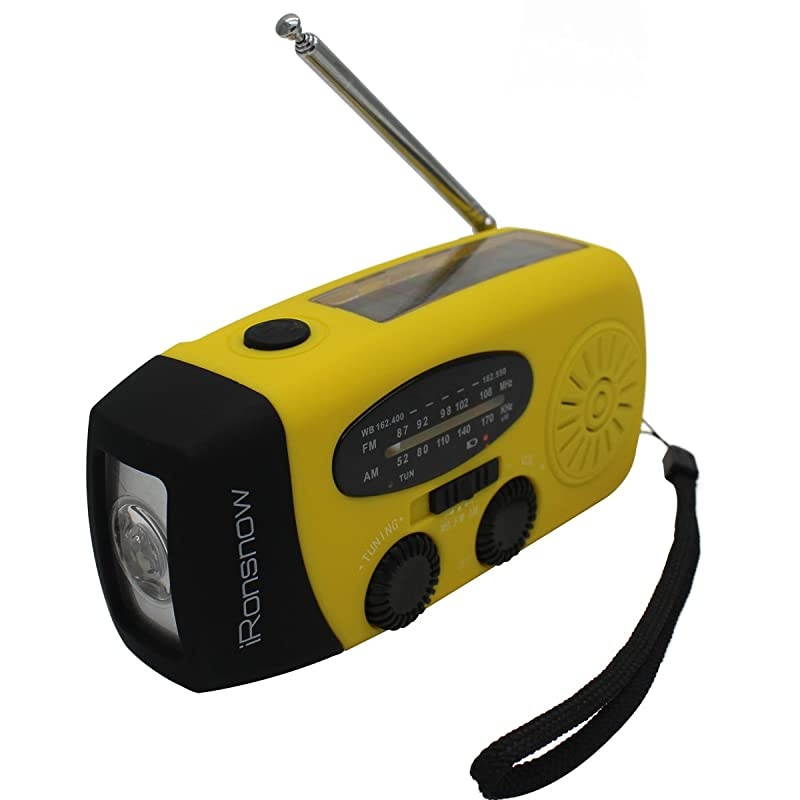 Upgraded Version IS-088U+ Dynamo Solar Hand Crank Self Powered AM/FM/NOAA Weather Radio with LED Flashlight and 1000mAh Emergency Power Bank (Yellow)