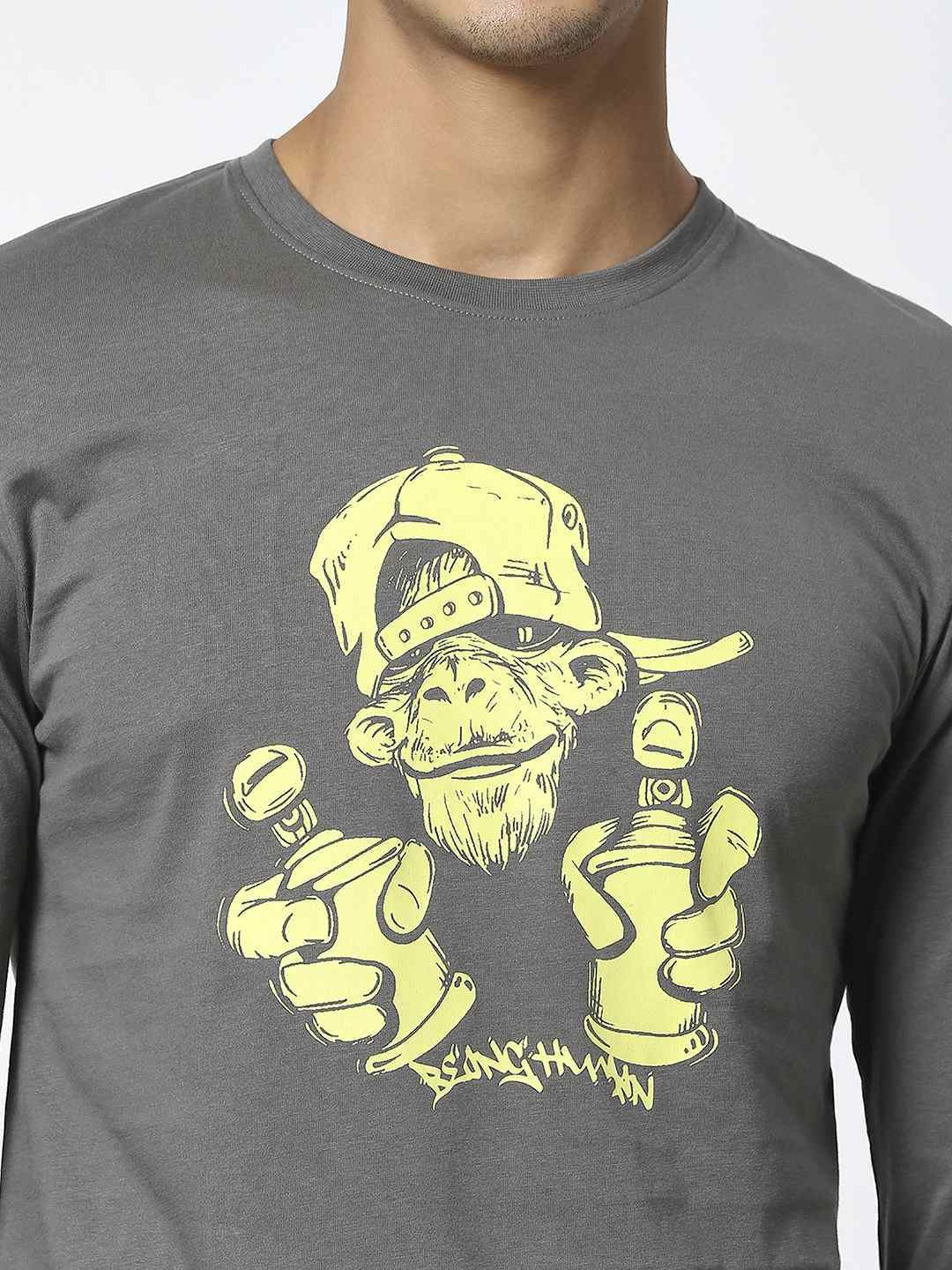 Being Human Dark Grey Regular Fit Printed T-Shirt