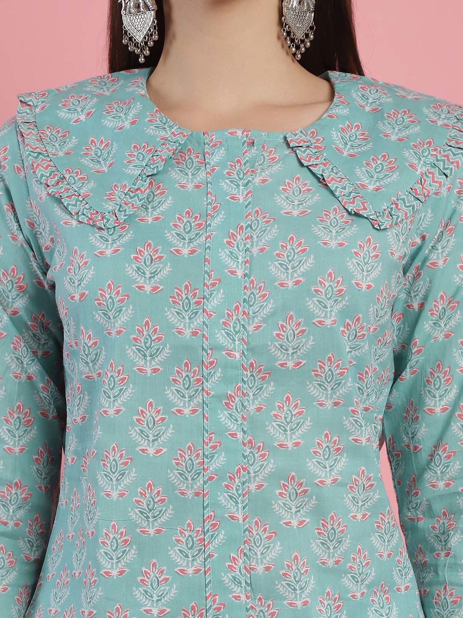 Prakrti Green Cotton Floral Print Top Pant Set