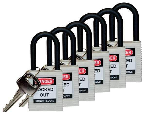 BRADY 123350 Lockout Padlock,KA,White,1-3/4"H,PK6