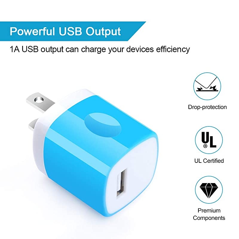 Wall Adapter, Charger Cubes, 5Pack 1A Travel Single Port Wall Charger Plug Charging Block Box Compatible iPhone X/XR/8/8 Plus/7/6S Plus, Samsung Galaxy S10e S10 S9 S8 Plus/S7/Note 10/9/8, LG G8 G7