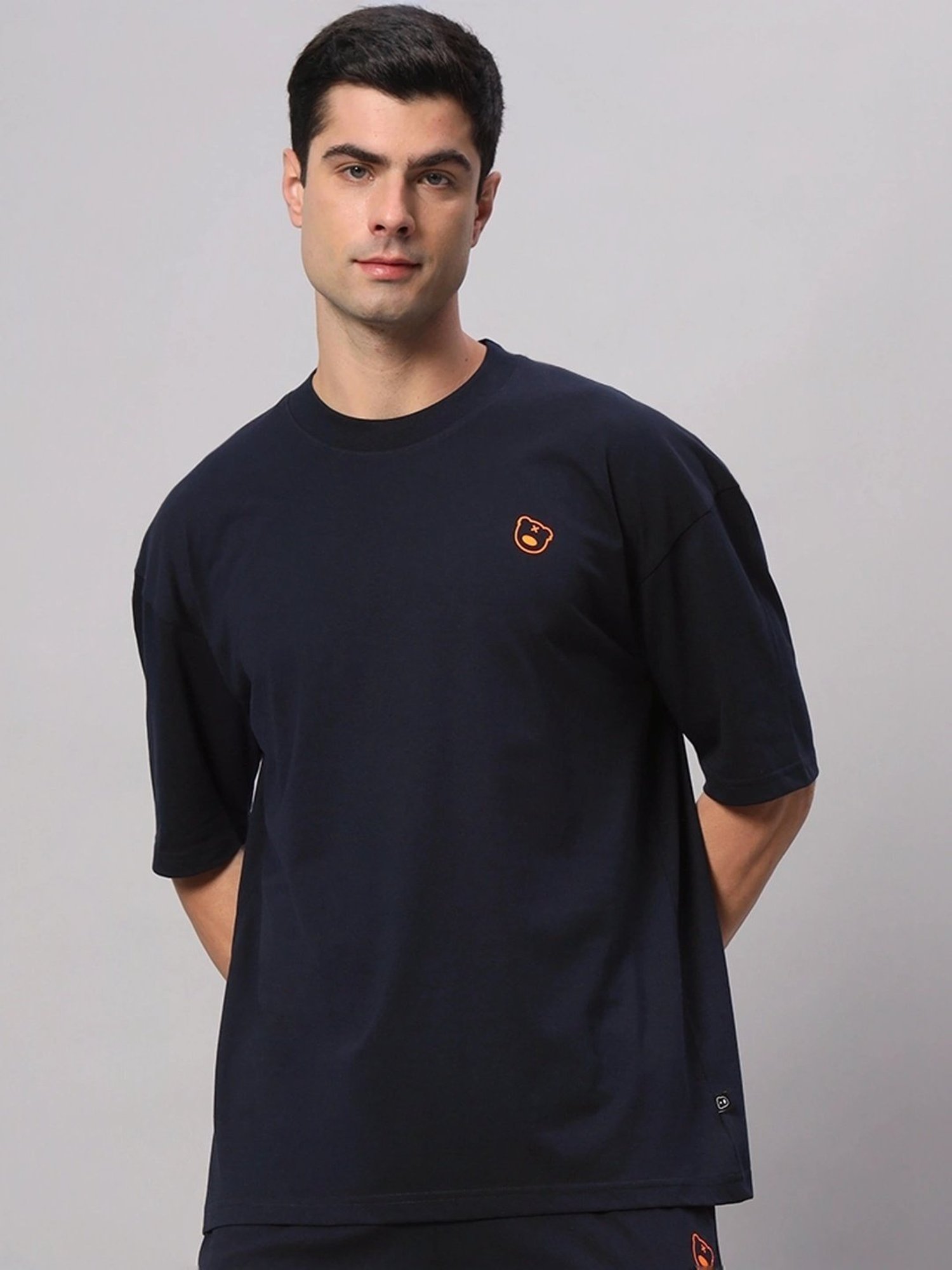 Griffel Navy Blue Cotton Loose Fit T-Shirt