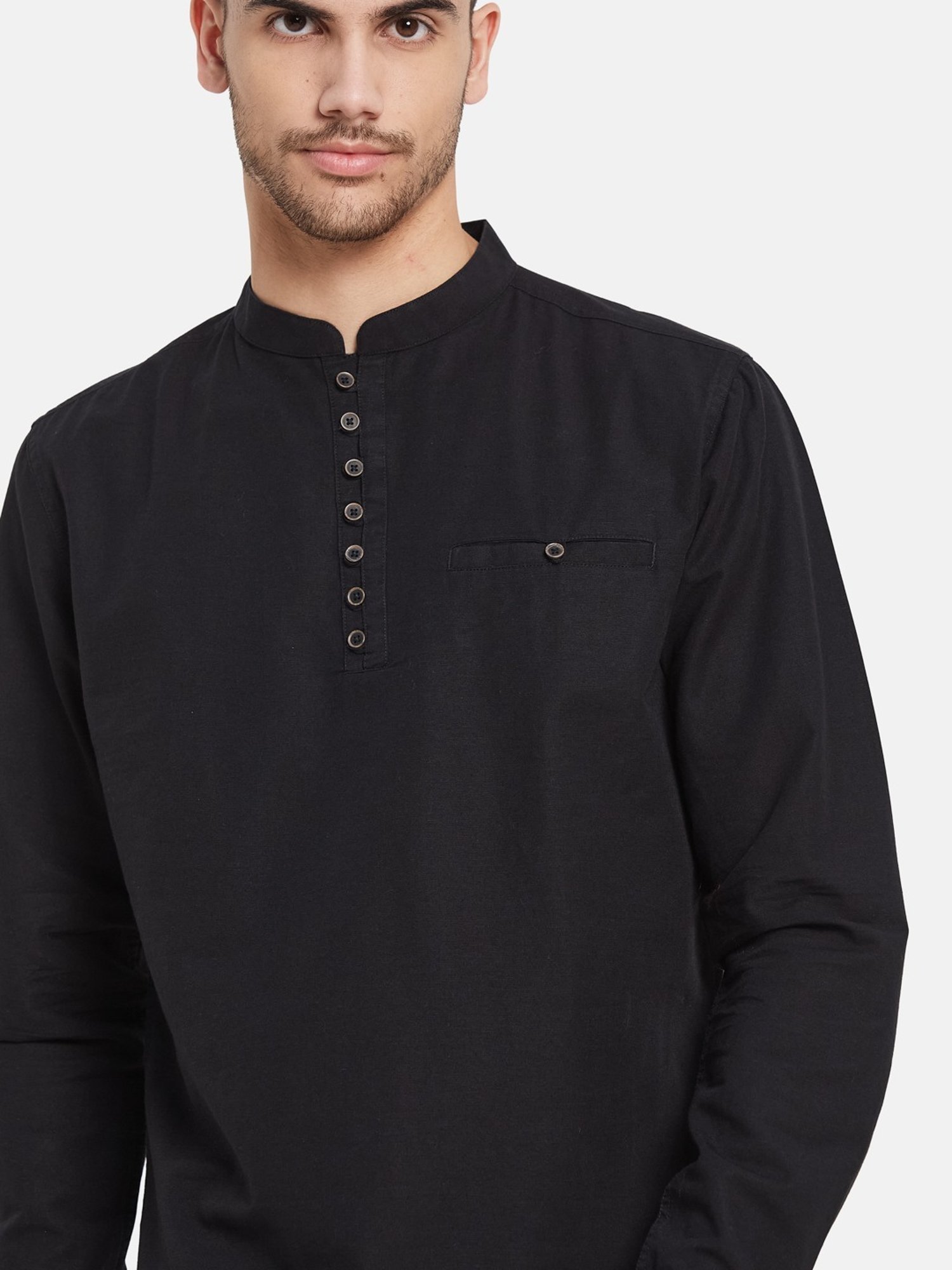 METTLE Black Cotton Regular Fit Shirt