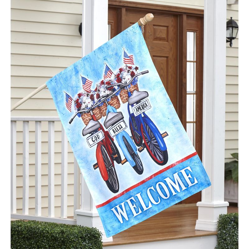 Lakeside Double Sided Welcome House Flag with God Bless America Bicycles