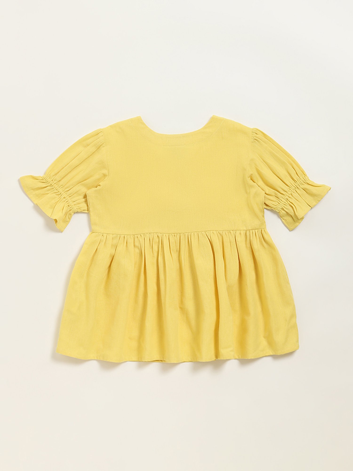 Utsa Kids by Westside Yellow Embroidered Cotton Blend Empire Dress