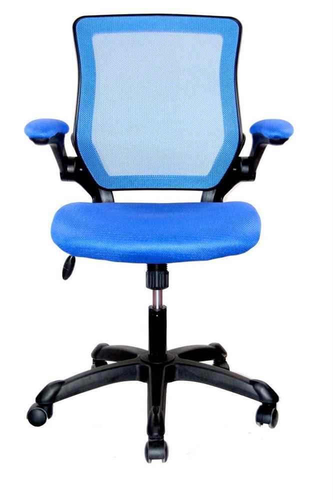 Techni Mobili Mesh Office Chair with Tilt and Height Adjustment, Executive Task Chair with Flip-Up Armrest and Non Marking Caster Wheels, Blue