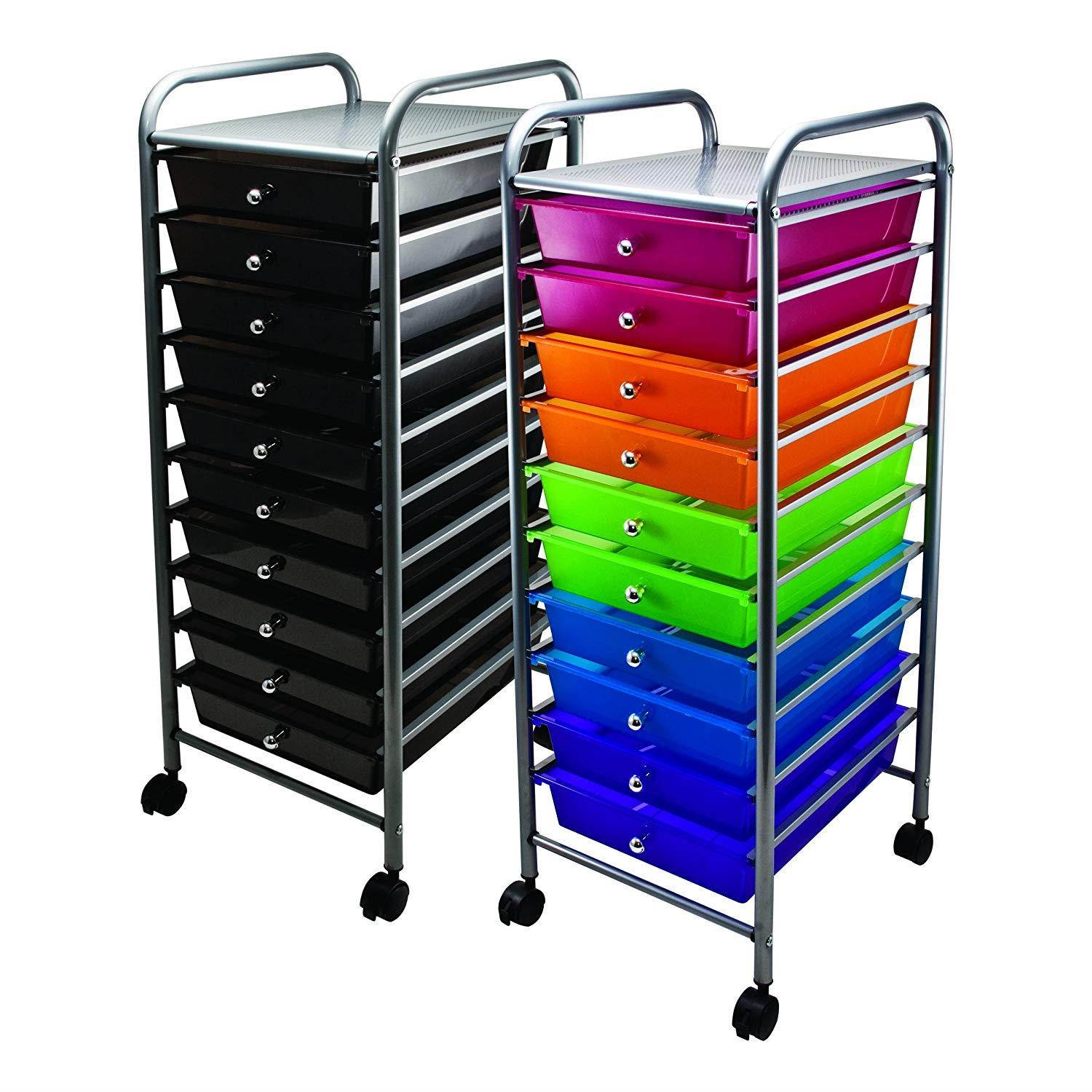 ADVANTUS 10-Drawer Rolling File Organizer Cart, 37.6 x 13 x 15.25 Inches, Smoke (34007)