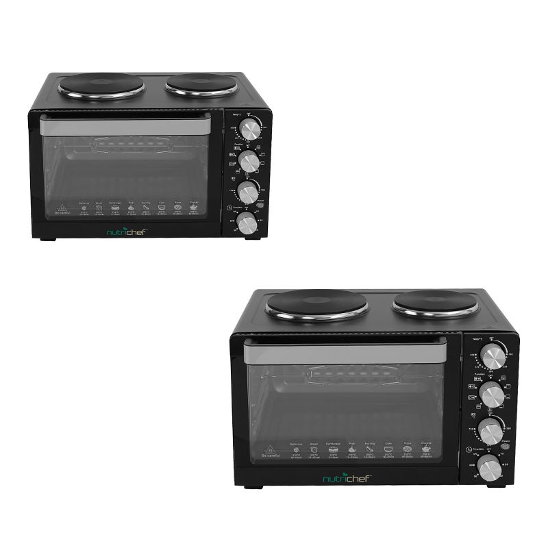 NutriChef Kitchen Countertop Multi-function Convection Rotisserie Toaster Oven Cooker w/ 2 Food Warming Hot Plates, Grill Rack, & Baking Tray (2 Pack)