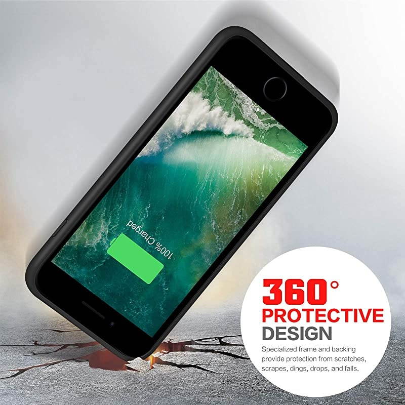 Battery case for iPhone 8/7,  [6000mah] Upgraded Charging Case Protective Portable Charger Case Rechargeable Extended Battery Pack for Apple iPhone 7/8(4.7') Backup Power Bank Cover (Black)