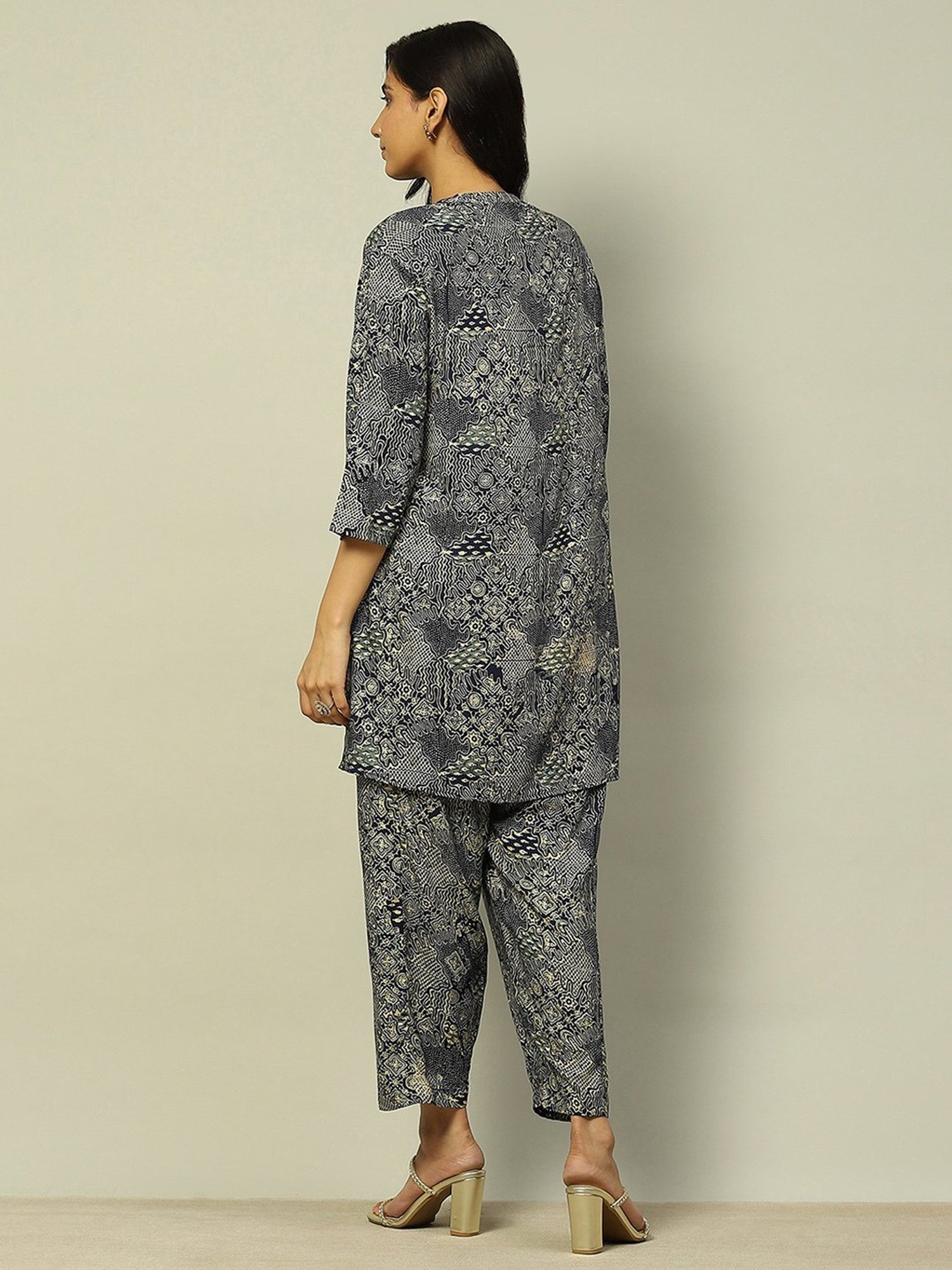Rangriti Navy Printed Kurta Pant Set