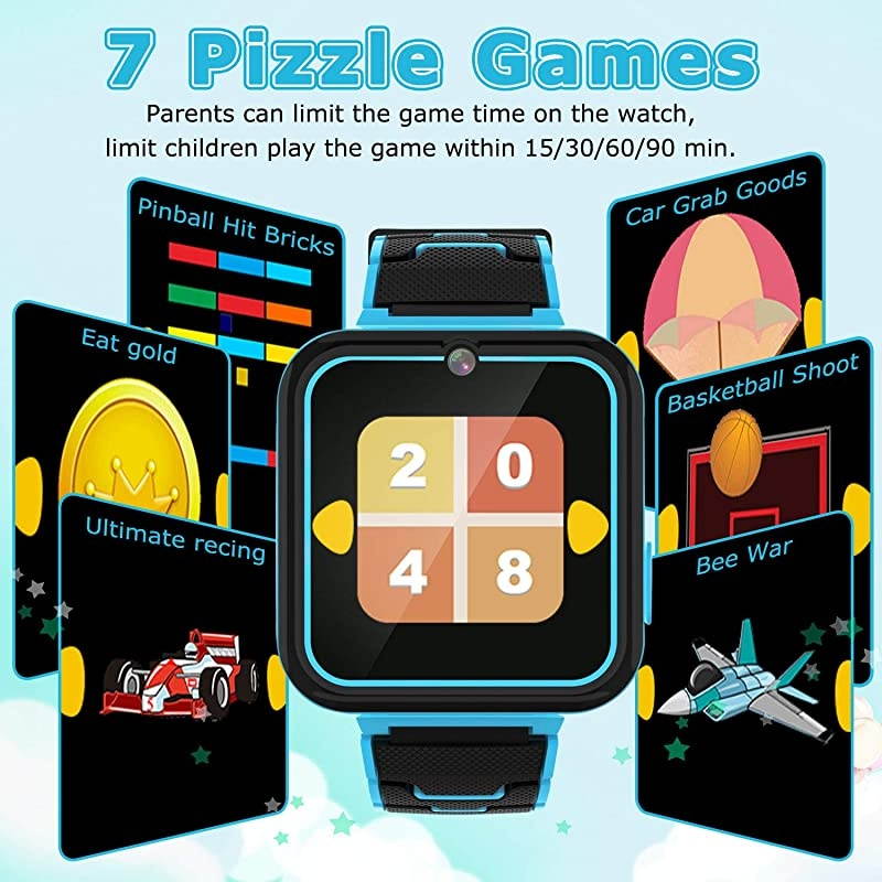 Watch for Kids Boys Girls 157 HD Touch Screen 7 Puzzle Game Music Player watch with Alarm Clock Recorder Torch for Children Birthday Learning Gifts Teen Students Blue
