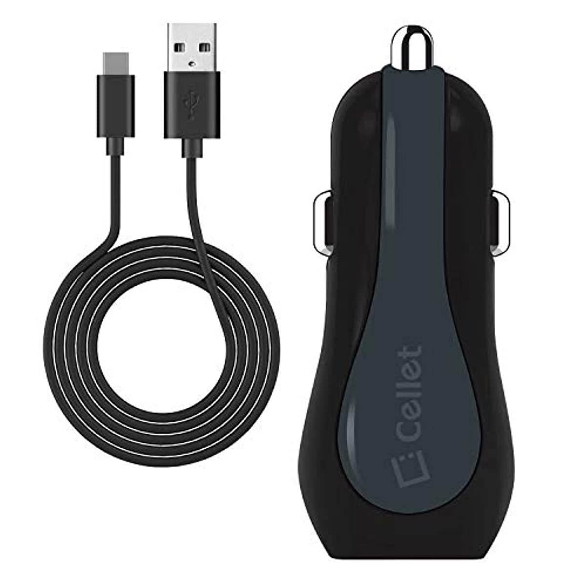 Cellet High Powered 3Amp, Fast Charging 15Watt, Dual USB Port Car Charger with 4ft Long Type-C Cable Compatible for OnePlus One Plus 6T, 6, 5T, 5, 3T, 3 and Other Type-C Smartphones