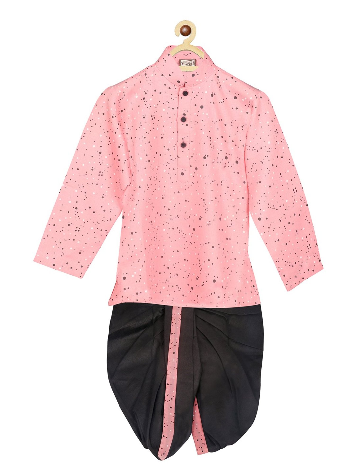 SG Yuvraj Kids Pink & Gold Printed Full Sleeves Kurta with Dhoti